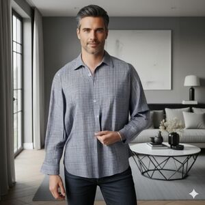 Bugatchi Men's Blue And Gray Plaid Button Down Shirt (SH-07)